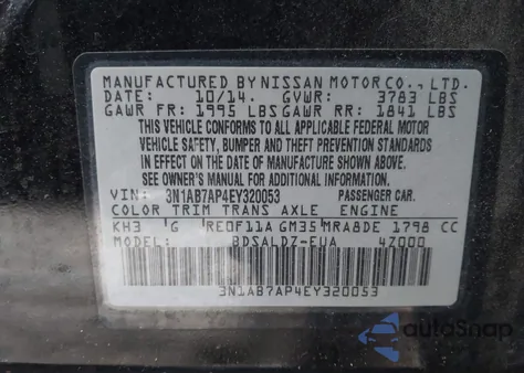 2014 Nissan Sentra Sv from USA, damaged, VIN 3N1AB7AP4EY320053